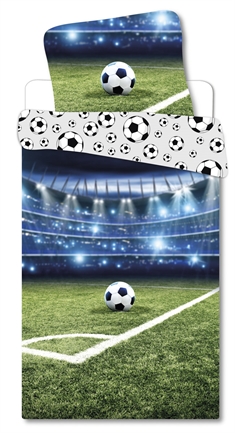 Fodbold sengetøj - 140x200 cm - Stadion - Dynebetræk med 2 design - 100% bomulds sengesæt